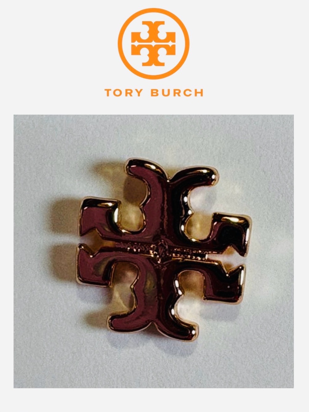 EARRINGS: TORY BURCH Rose Gold Double-T Logo Studs, NWOT - Picture 5 of 12